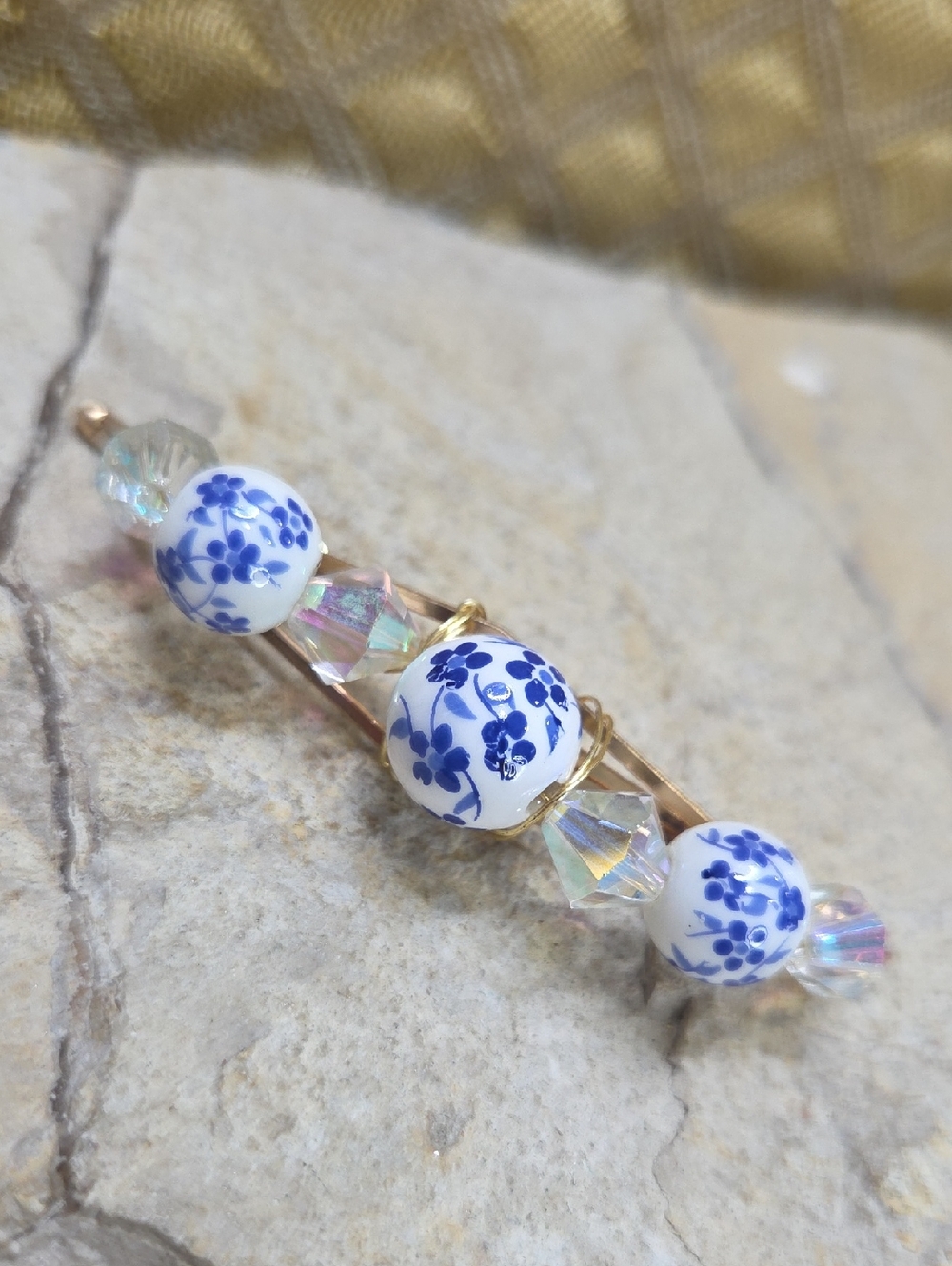 AB Crystal & Ceramic Beads Hair Pin Clip Forget Me Not Flowers